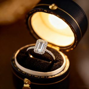 Dawn Crystal: Emerald Cut Halo Ring